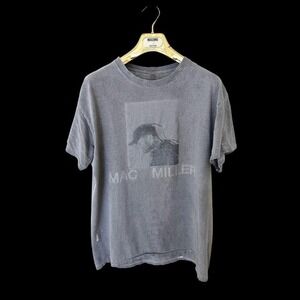Mac Miller Shirt Sz Large Thrashed Grey Faded 2018 Tour Photo Portrait Rap Tee